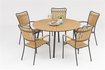 Havemøbelsæt - Havebord + 5 stole i ny træfarvet artwood.